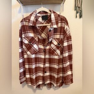 NWOT Timing Red and Cream Plaid Shacket
